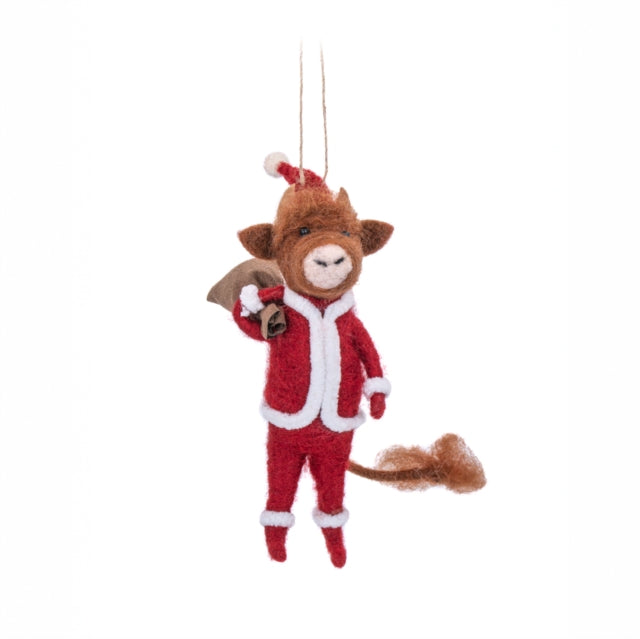 Highland Cow Santa with Sack Felt Decoration