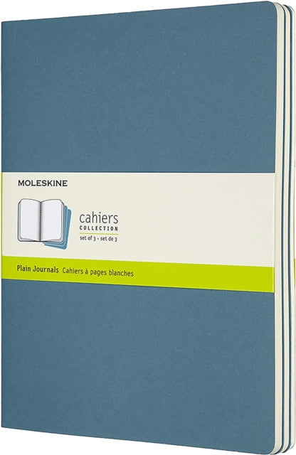 Set Of 3 Moleskine Extra Large Plain Cahier Journals: Brisk Blue - 8058647629636