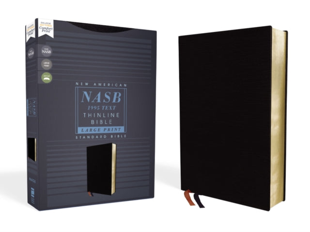 NASB, Thinline Bible, Large Print, Bonded Leather, Black, Red Letter, 1995 Text, Comfort Print - 9780310450993